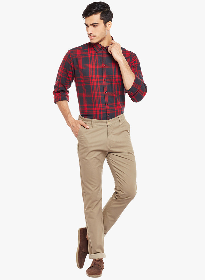 Men Khaki Printed  Cotton Stretch Slim Fit Casual Chinos Trouser