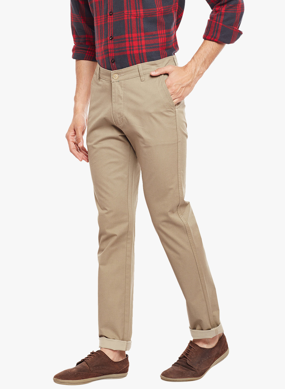 Men Khaki Printed  Cotton Stretch Slim Fit Casual Chinos Trouser
