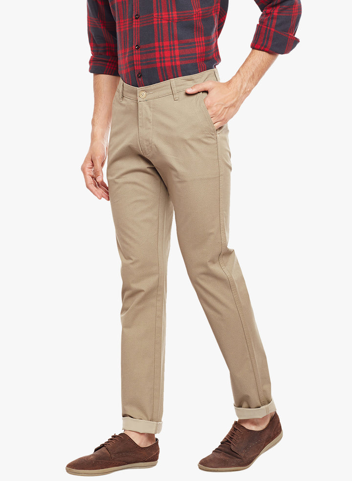 Men Khaki Printed  Cotton Stretch Slim Fit Casual Chinos Trouser