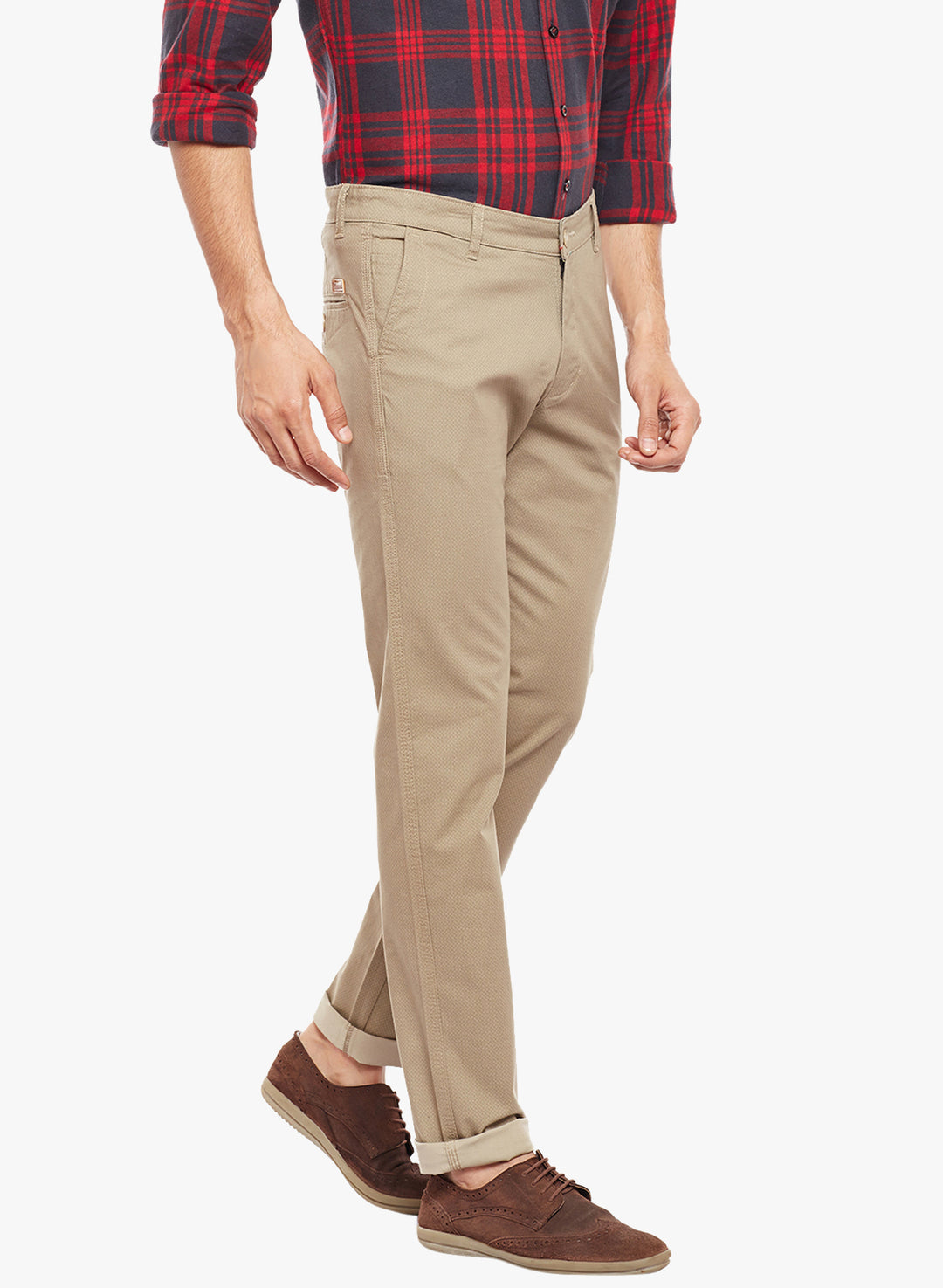 Men Khaki Printed  Cotton Stretch Slim Fit Casual Chinos Trouser