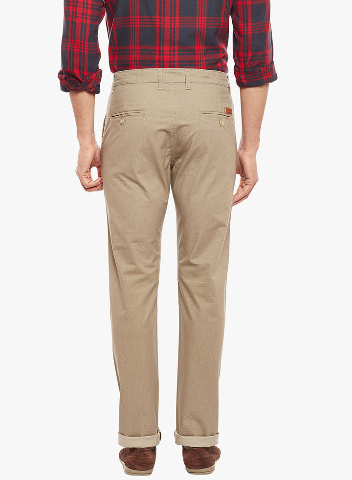 Men Khaki Printed  Cotton Stretch Slim Fit Casual Chinos Trouser