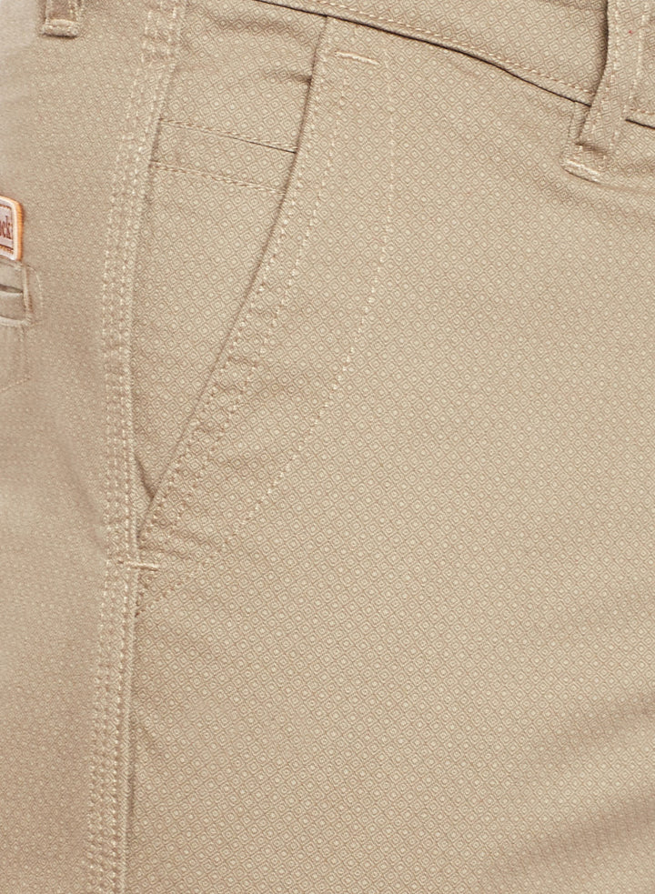 Men Khaki Printed  Cotton Stretch Slim Fit Casual Chinos Trouser