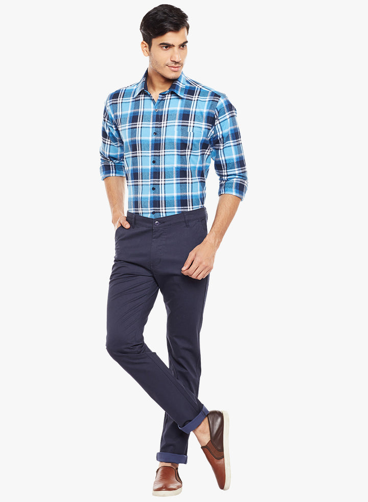 Men Navy Printed  Cotton Stretch Slim Fit Casual Chinos Trouser