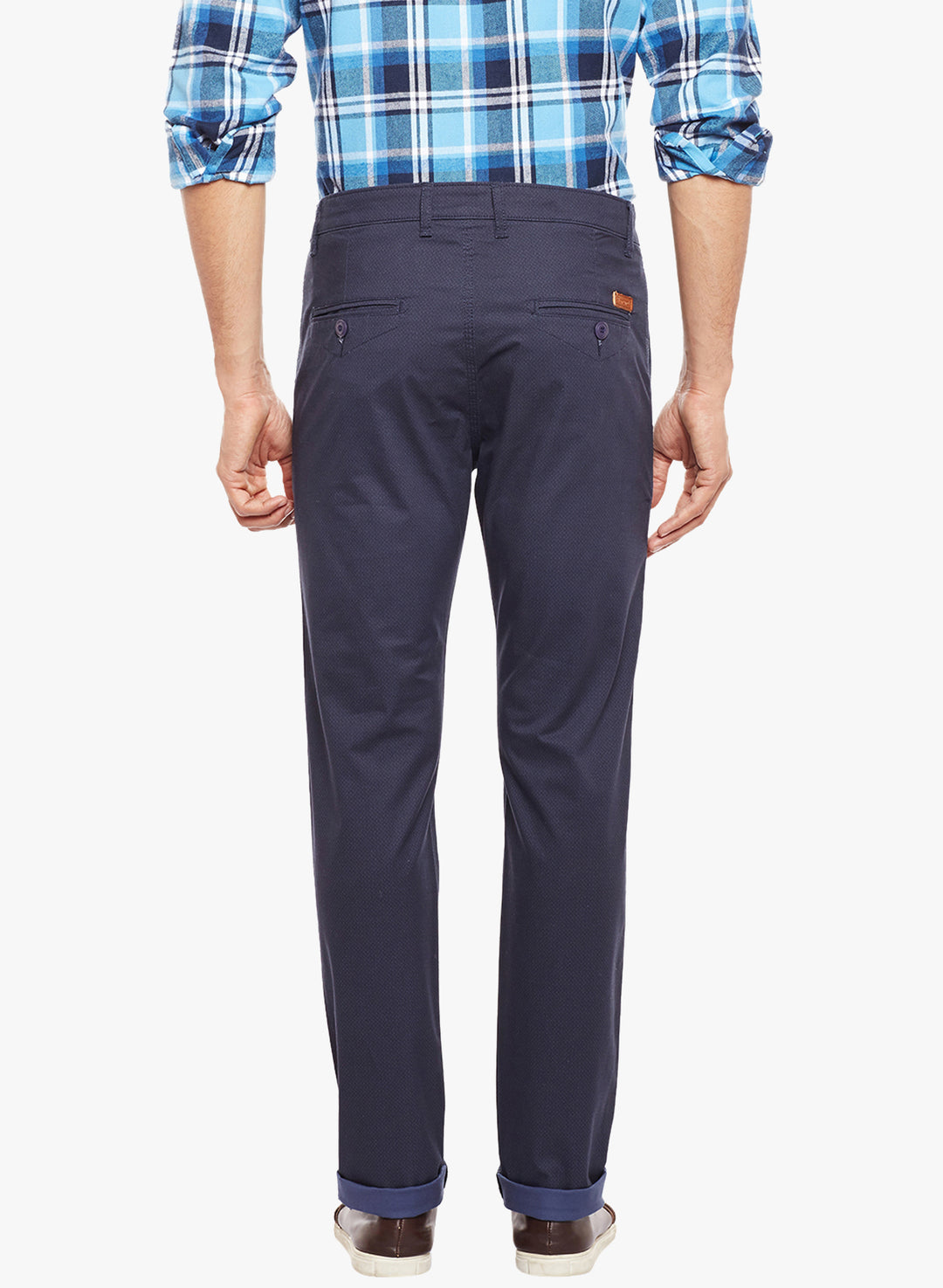 Men Navy Printed  Cotton Stretch Slim Fit Casual Chinos Trouser