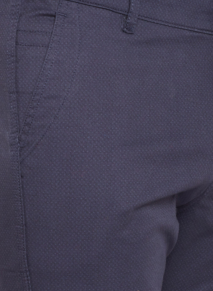 Men Navy Printed  Cotton Stretch Slim Fit Casual Chinos Trouser