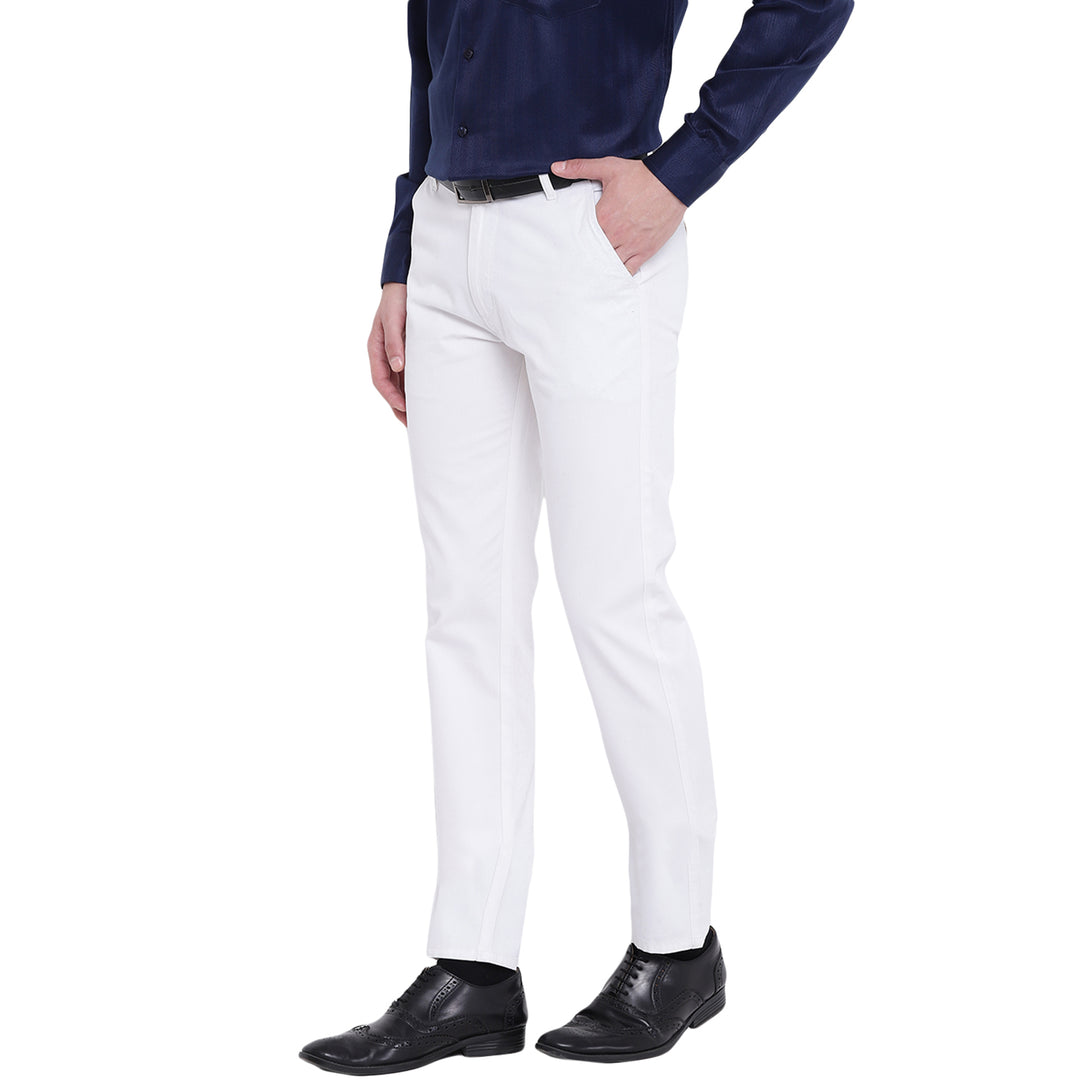 Men White Solids Pure Cotton Slim Fit Formal Trouser
