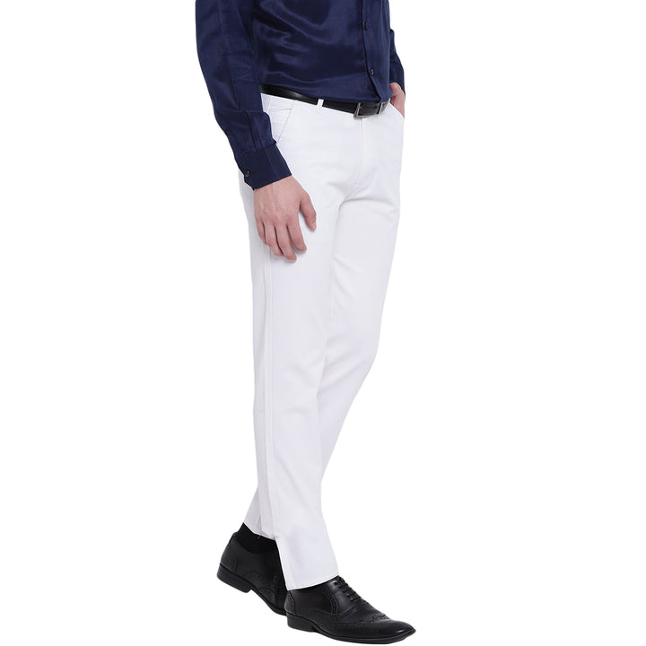 Men White Solids Pure Cotton Slim Fit Formal Trouser