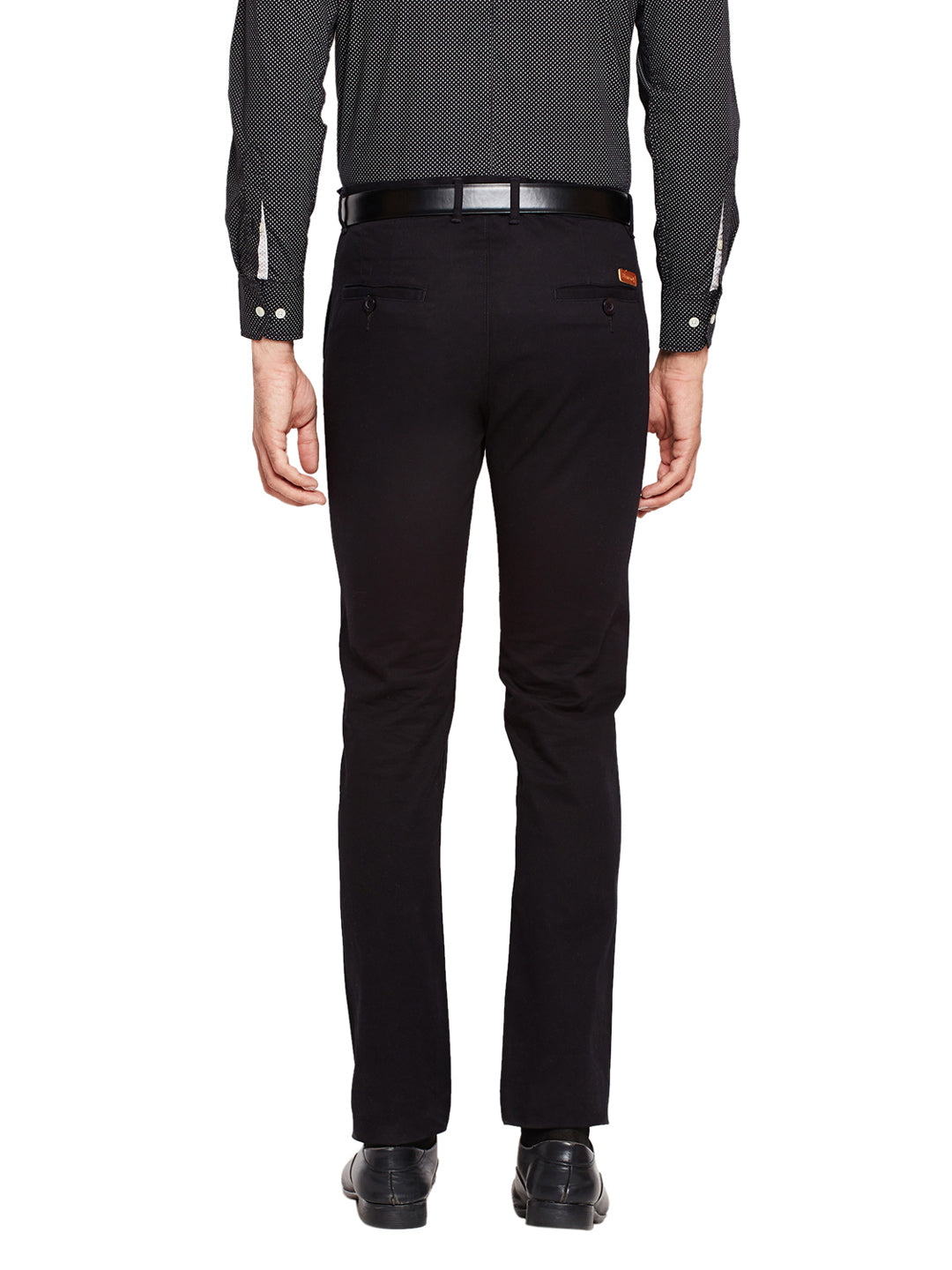 Men Black Self Design Solid Stretchable Mid Rise Slim Fit Chinos Trouser