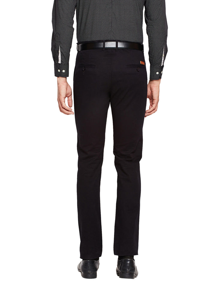 Men Black Self Design Solid Stretchable Mid Rise Slim Fit Chinos Trouser