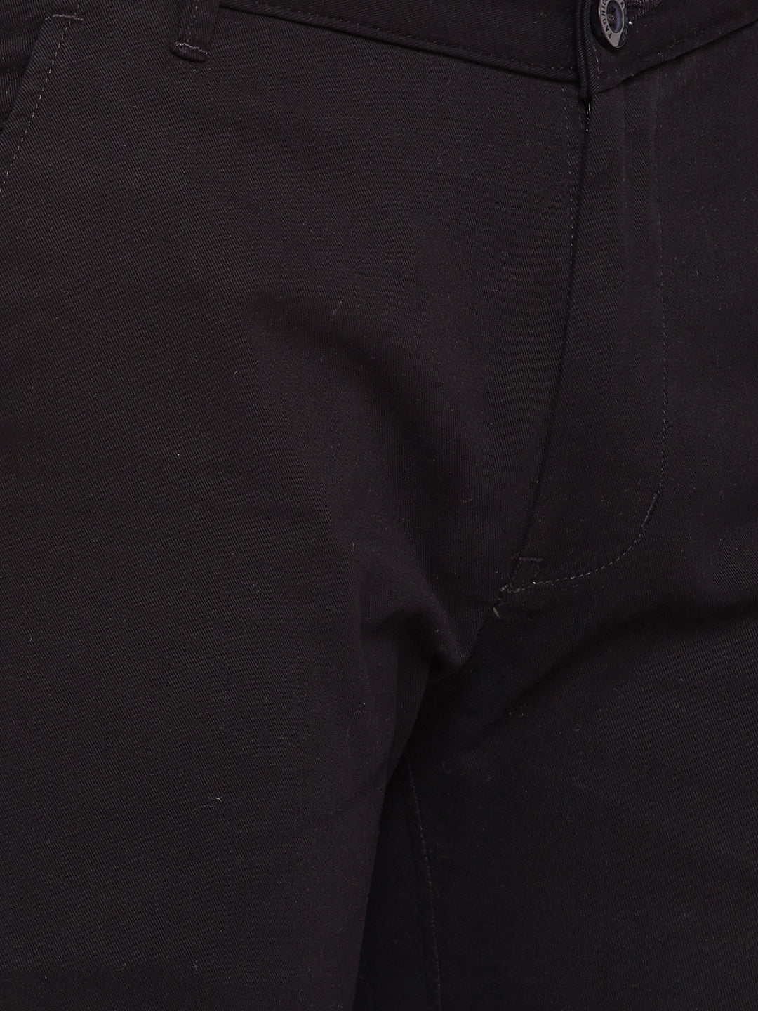 Men Black Self Design Solid Stretchable Mid Rise Slim Fit Chinos Trouser