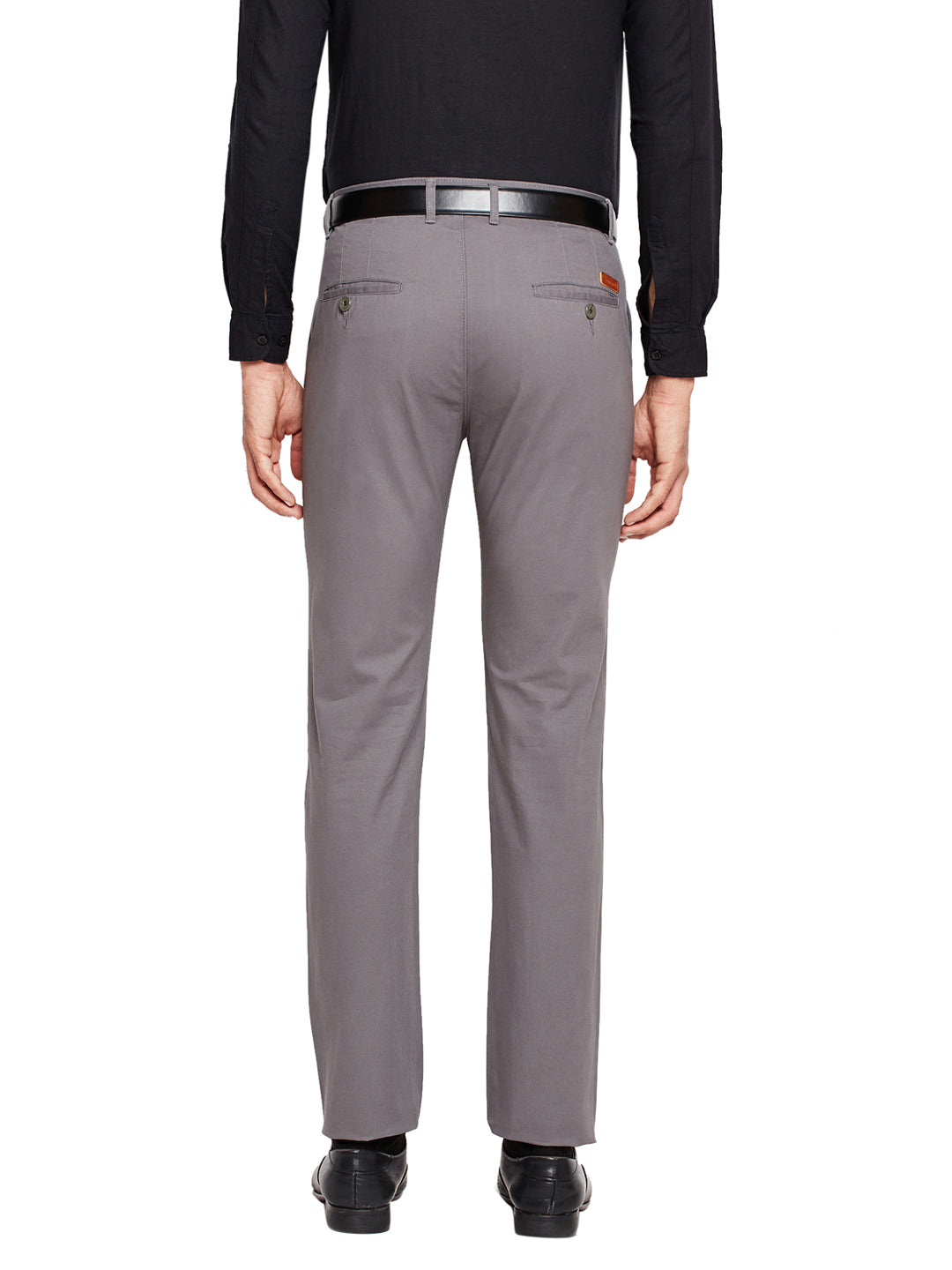 Men Grey Self Design Solid Stretchable Mid Rise Slim Fit Chinos Trouser