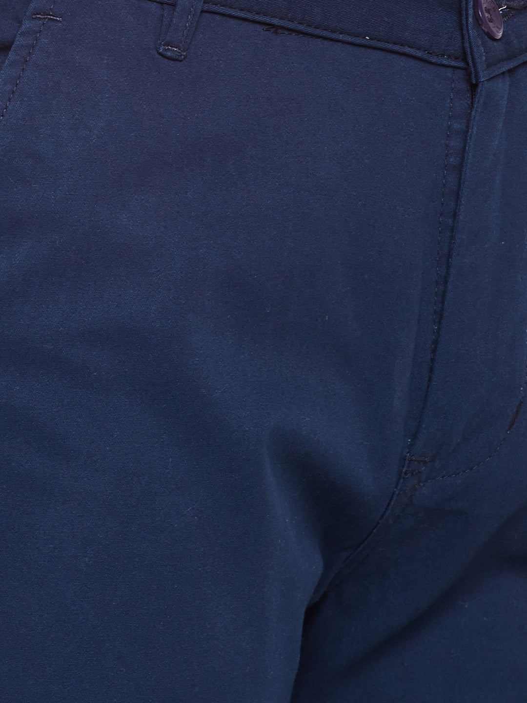 Men Navy Blue Self Design Solid Stretchable Mid Rise Slim Fit Chinos Trouser