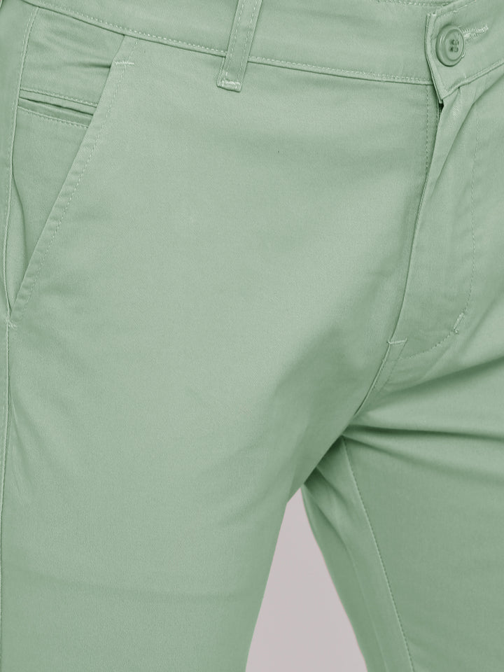 Men Green Cotton Solid Slim Fit Casual Trouser