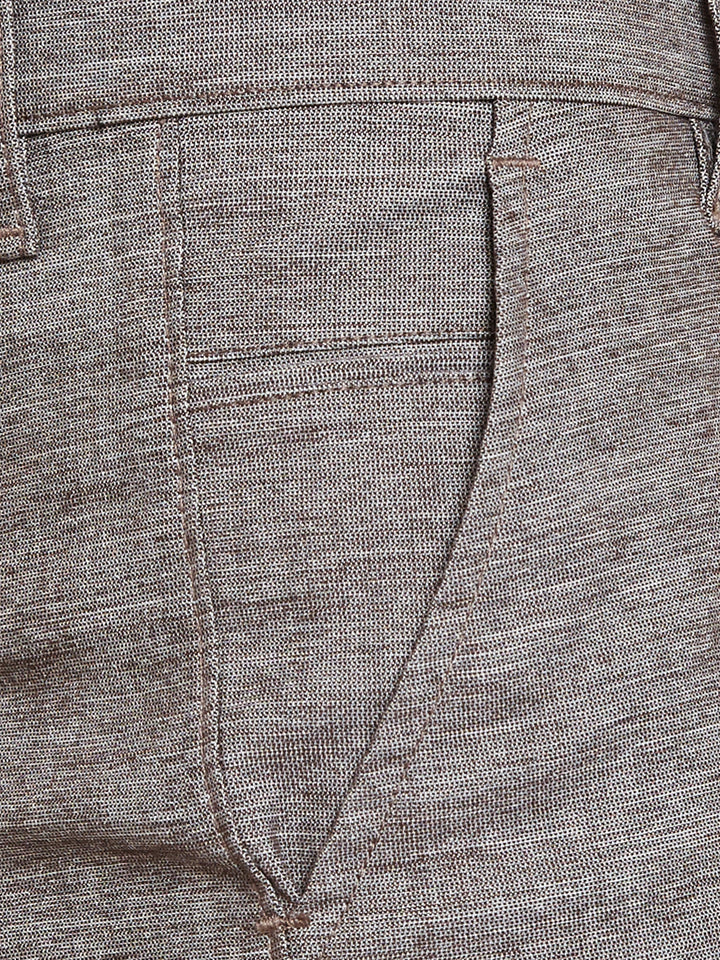 Men Brown Self Design Solid Stretchable Mid Rise Slim Fit Chinos Trouser