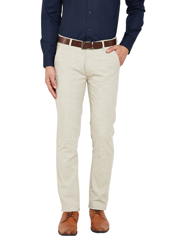 Men Being Self Design Solid Stretchable Mid Rise Slim Fit Chinos Trouser