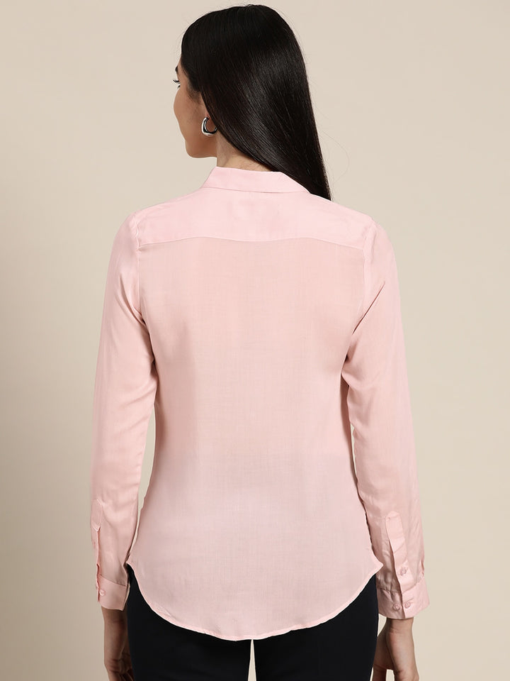 Women Pink Solids Viscose Rayon Slim Fit Formal Shirt