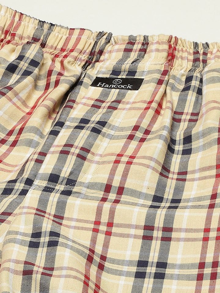 Men Beige Checks Pure Cotton Relaxed Fit Casual Lounge Pant