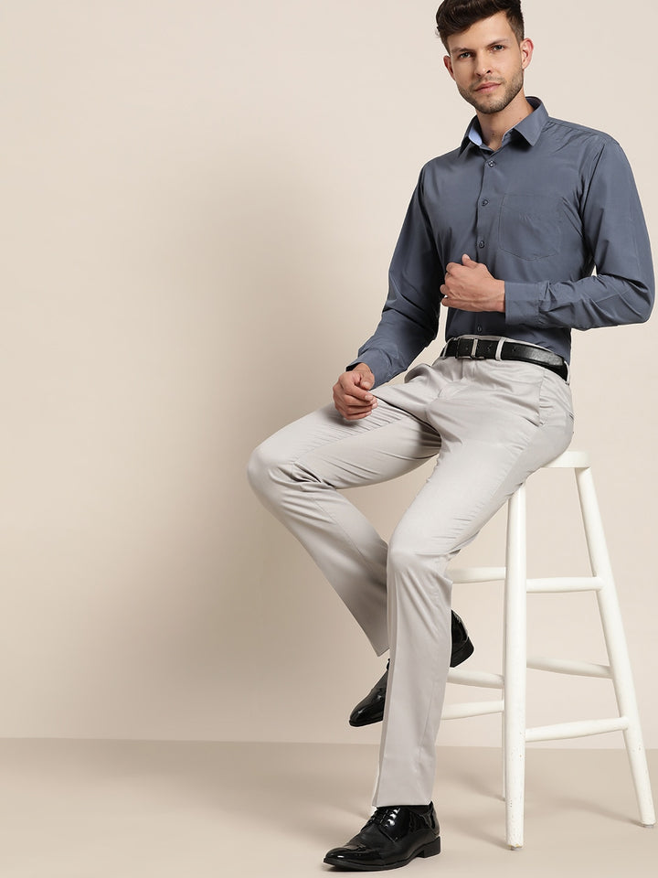 Men Aegean Blue Solids Slim Fit Formal Shirt