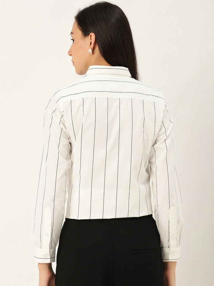 Women White Stripes Pure Cotton Slim Fit Formal Shirt