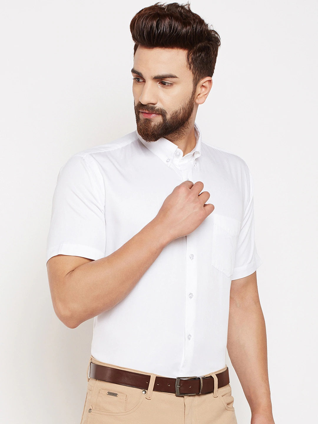 Men White Solids Pure Cotton Slim Fit Formal Shirt