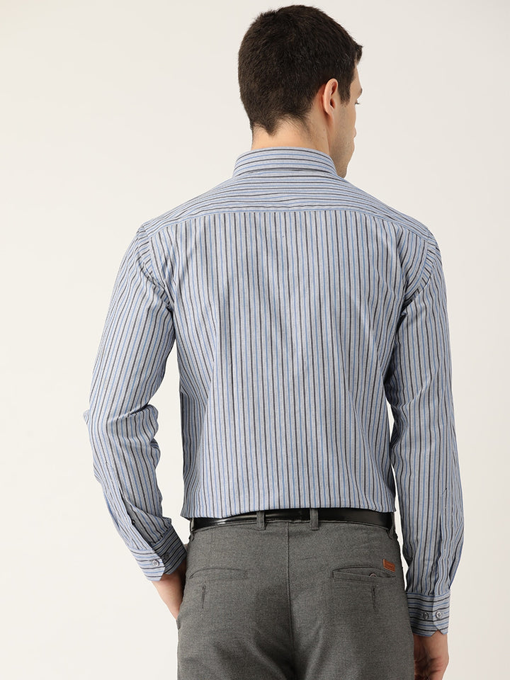 Men Blue Stripes Pure Cotton Slim Fit Formal Shirt