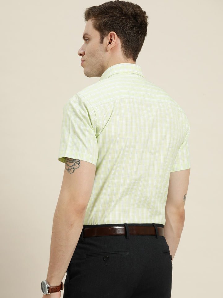 Men Green Checks Cotton Rich Slim Fit Formal Shirt