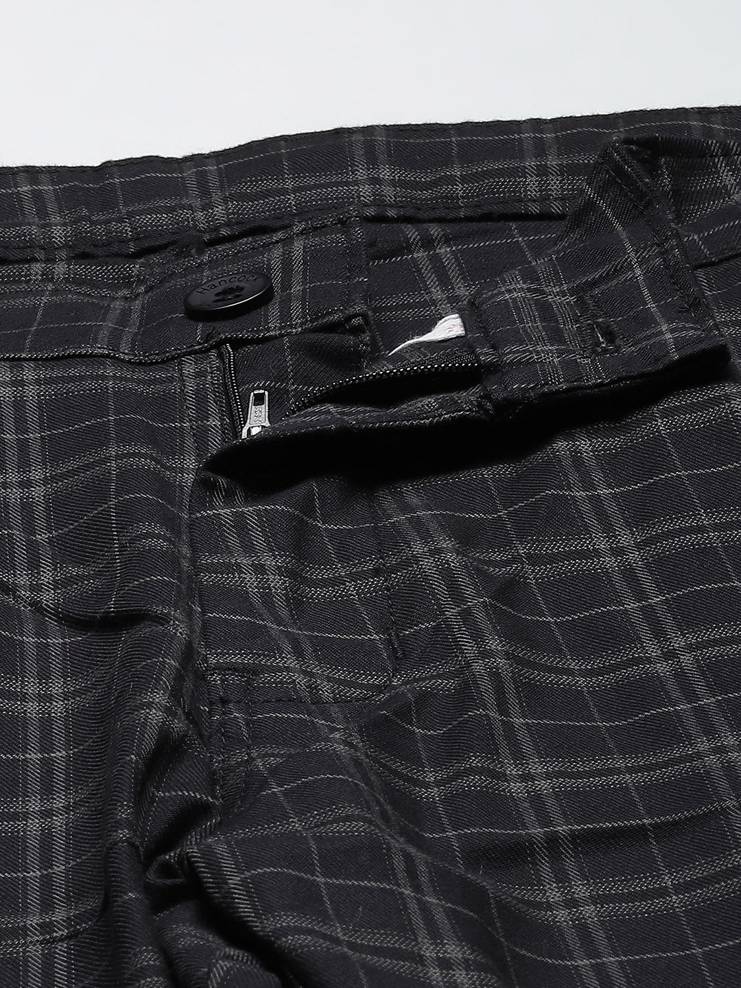 Men Black Checks Cotton Elastene Slim Fit Formal Trouser