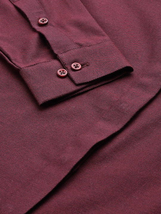 Women Maroon Solid Pure Cotton Slim Fit Formal Shirt