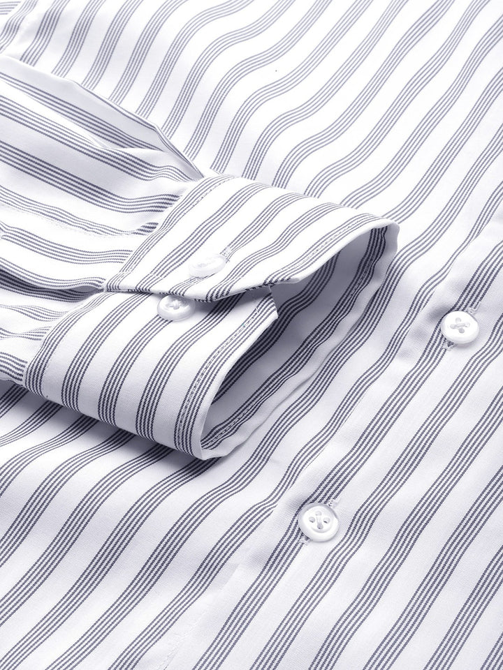 Men White Stripes Pure Cotton Slim Fit Formal Shirt