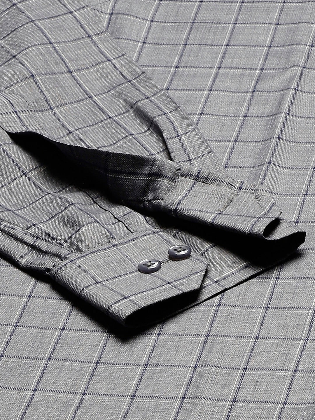 Men Grey Checks Cotton Rich Slim Fit Formal Shirt