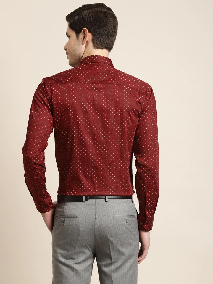 Men Maroon Prints Pure Cotton Slim Fit Formal Shirt