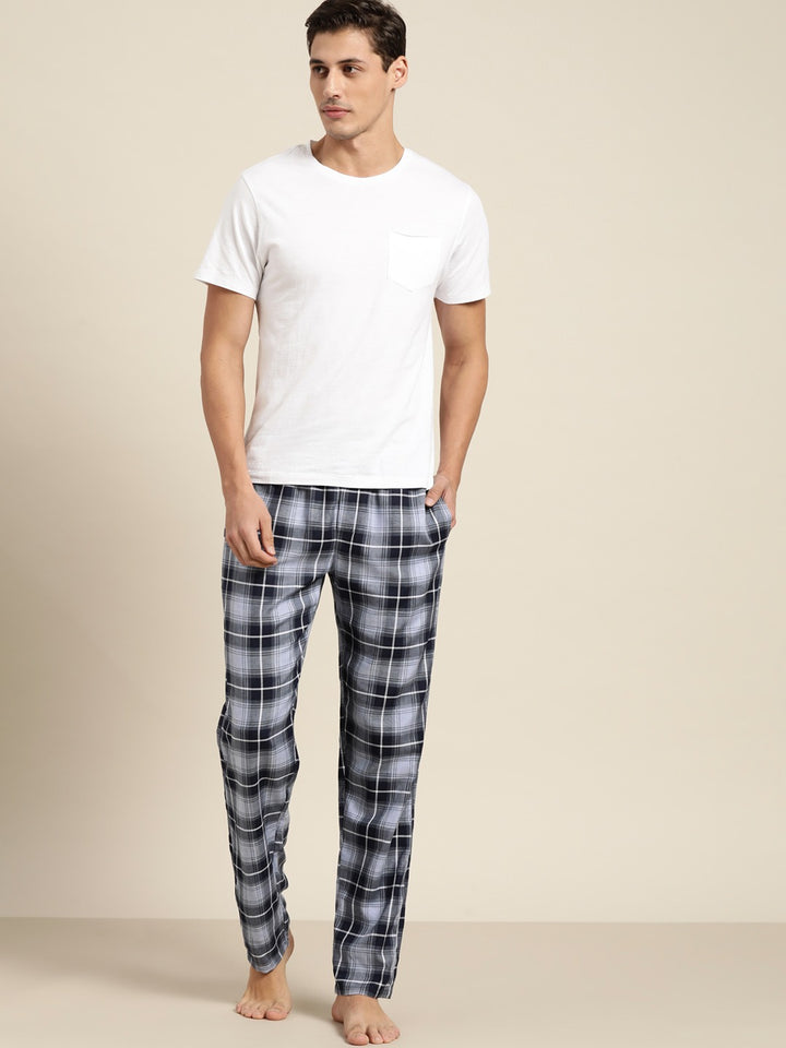 Men Blue Checked Cotton Relaxed Fit Casual Lounge Pant