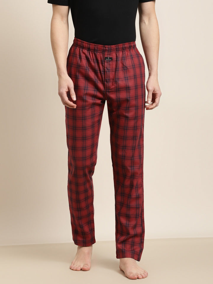 Men Navy-Red Checks Pure Cotton Relaxed Fit Casual Lounge Pant