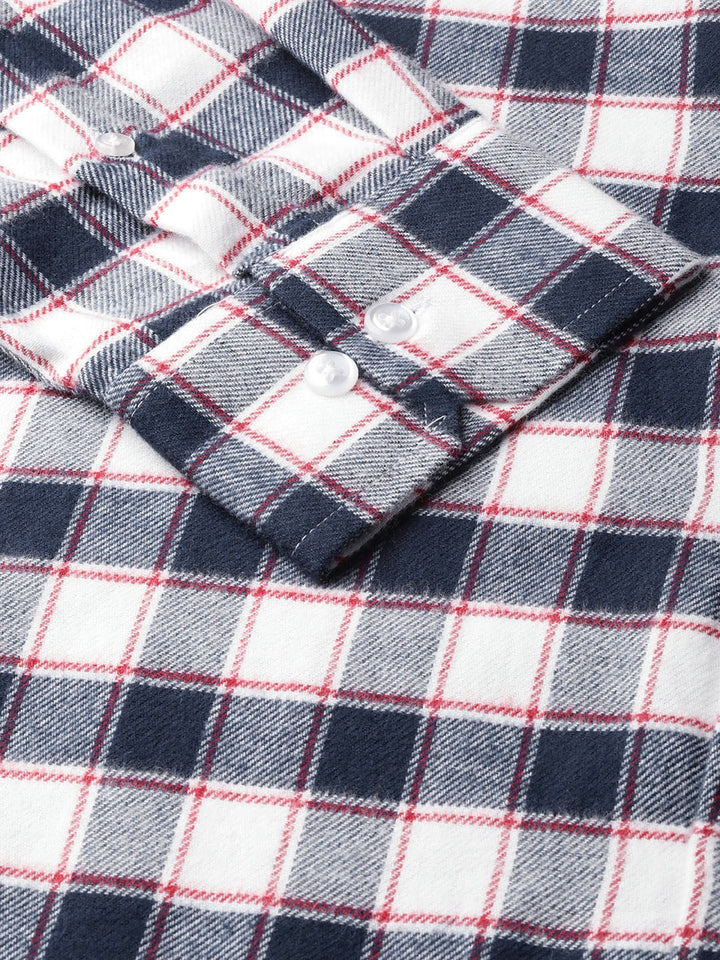 Men White Checks Pure Cotton Slim Fit Formal Shirt