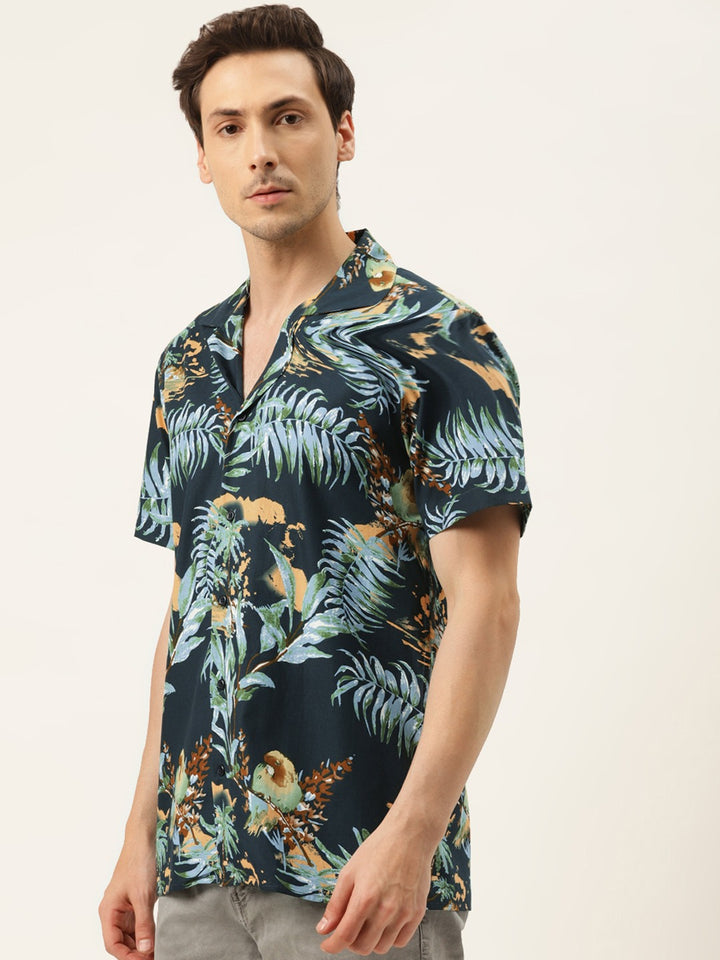 Men Green Printed Pure Cotton Relaxed Fit Casual Resort Shirt
