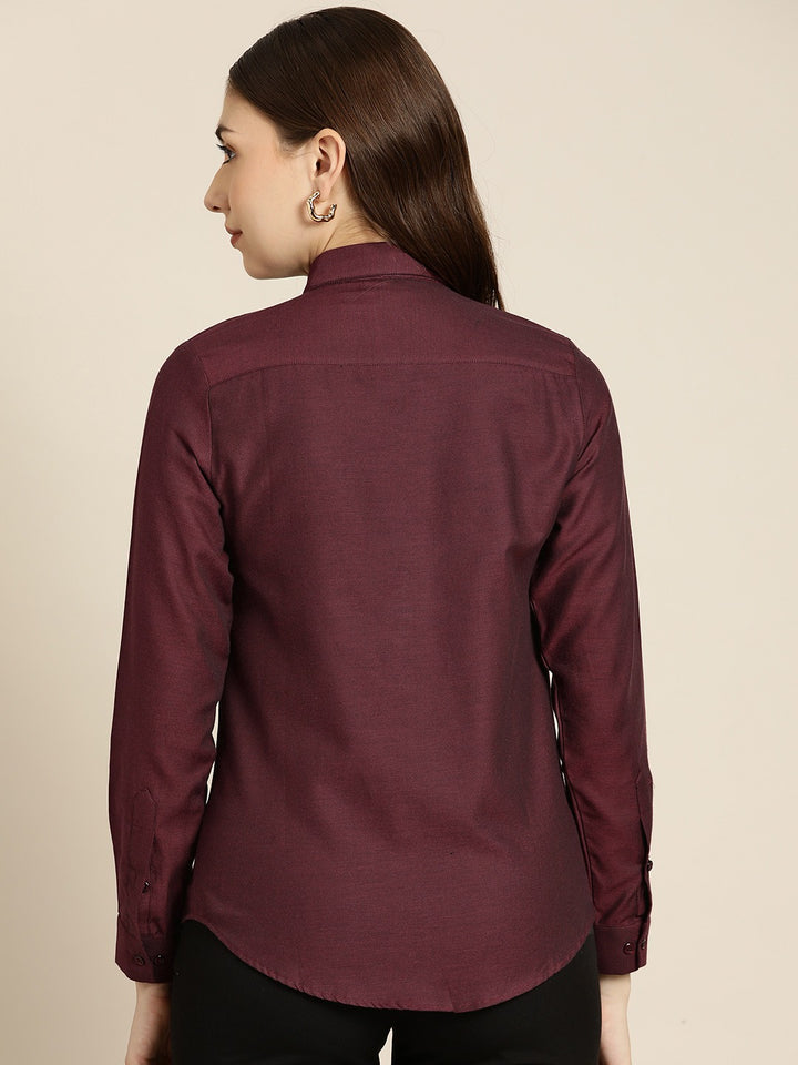 Women Maroon Solid Pure Cotton Slim Fit Formal Shirt