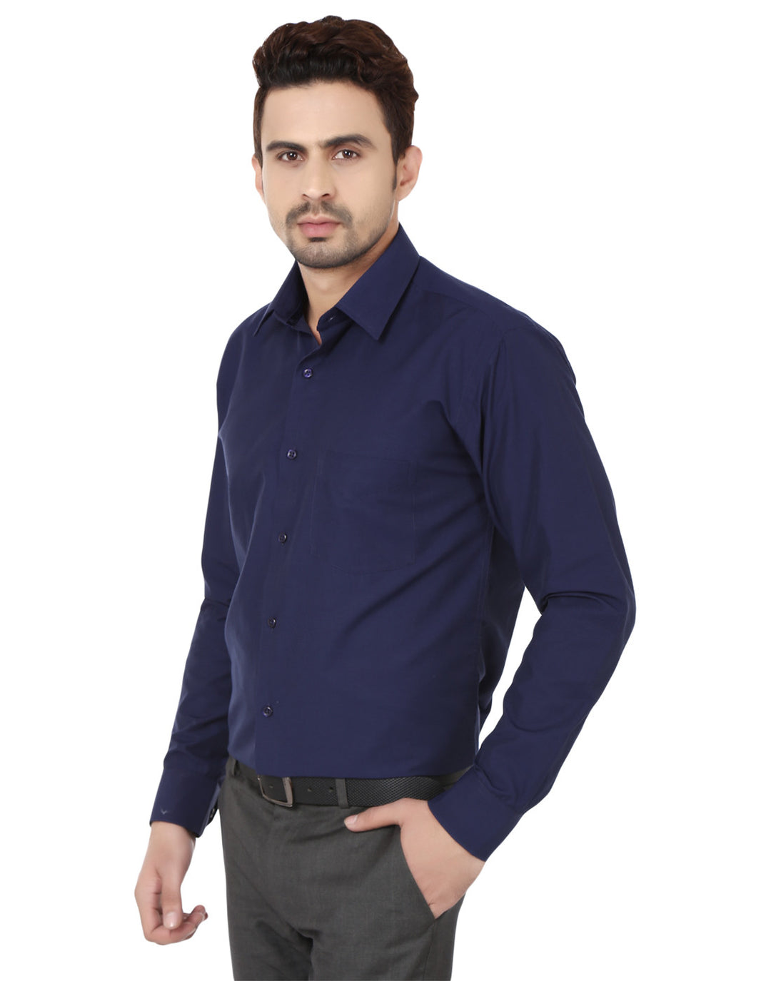 Men Navy Solid Cotton Rich Slim Fit Formal Shirt