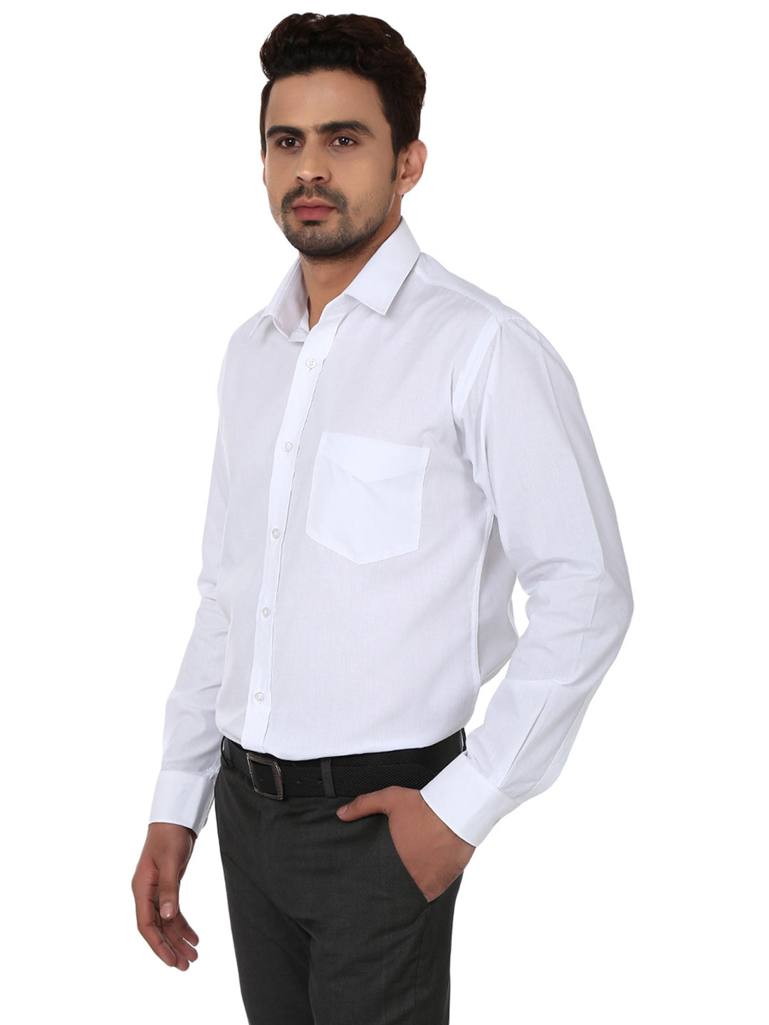 Men white Solid Cotton Rich Slim Fit Formal Shirt