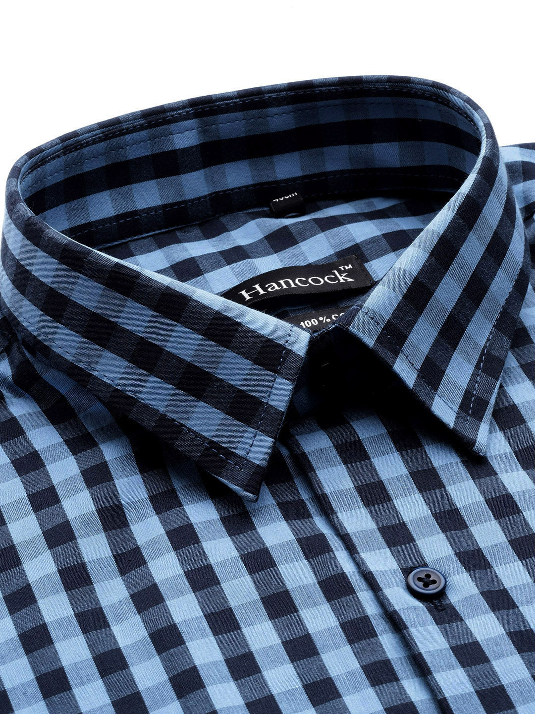 Men Navy & Blue Checked Pure Cotton Slim Fit Formal Shirt