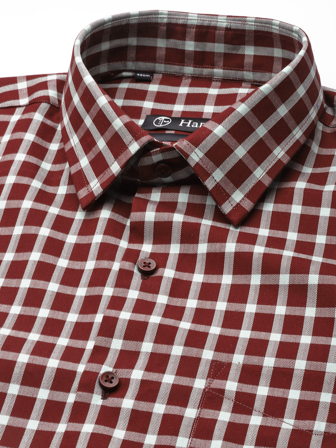 Men Maroon & Green Checks Pure Cotton Slim Fit Formal Shirt