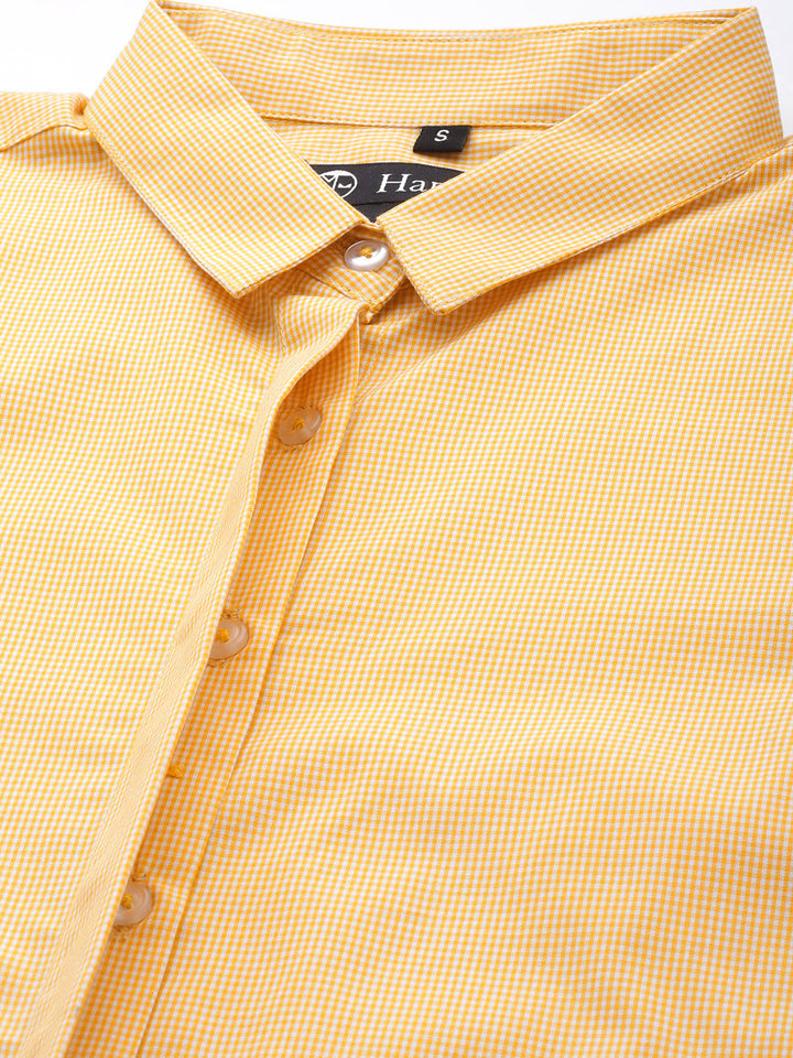 Women Yellow Checks Pure Cotton Slim Fit Formal Shirt