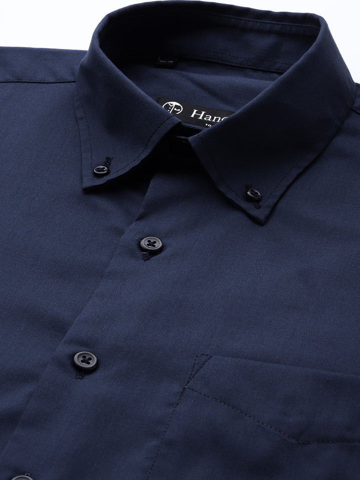 Men Navy Solid Pure Cotton Slim Fit Formal Shirt