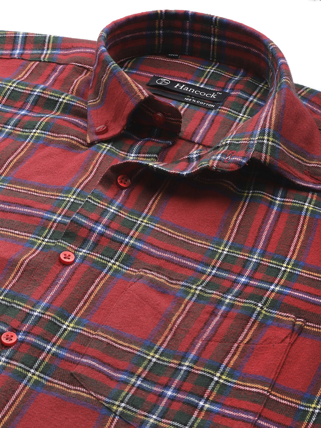 Men Red & Green Checked Pure Cotton Slim Fit Casual Shirt