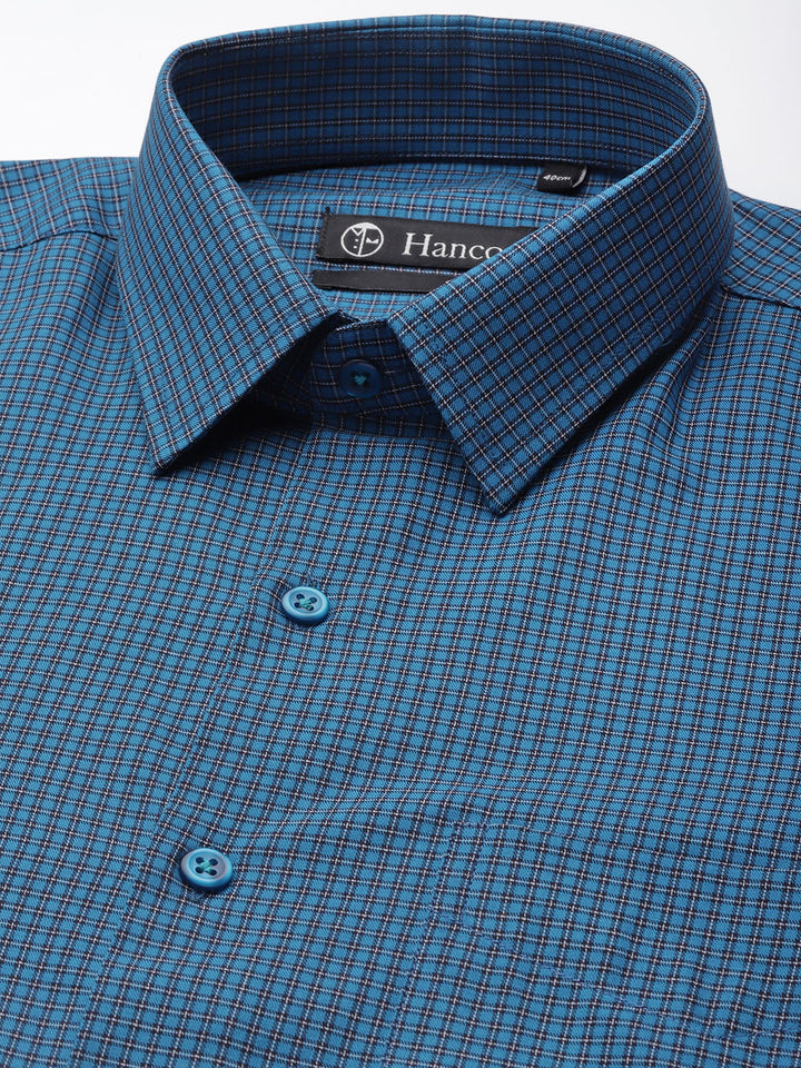 Men Blue Checks Pure Cotton Slim Fit Formal Shirt