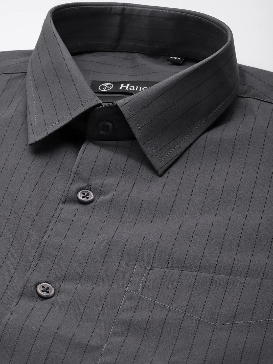Men Dark grey Stripes Pure Cotton Slim Fit Formal Shirt