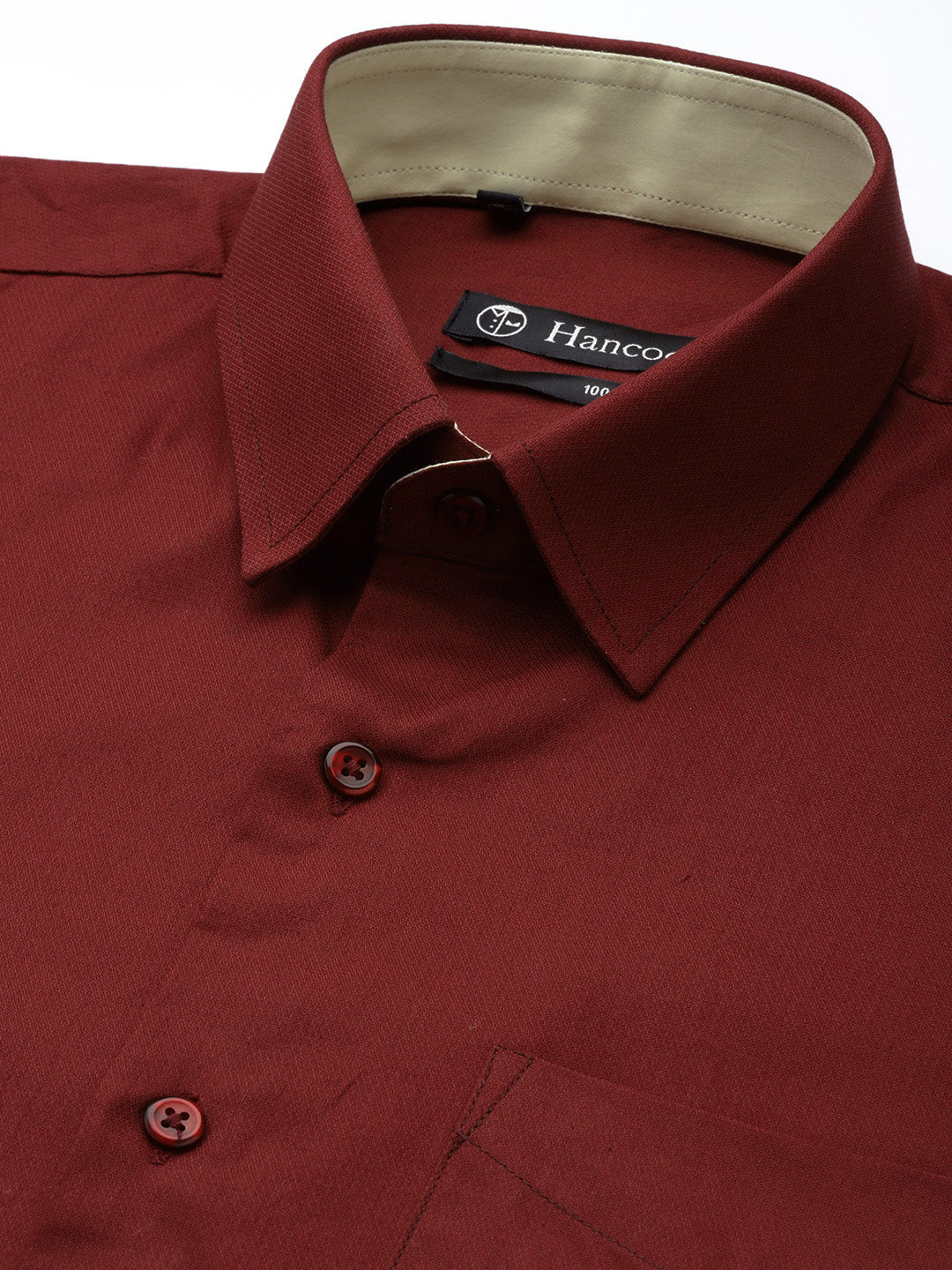 Men Maroon Slim Fit Solid Pure Cotton Formal Shirt