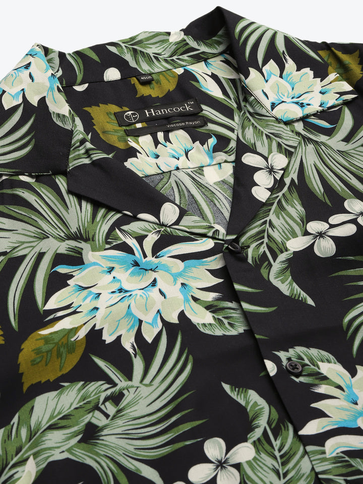 Men Black & Green Printed Viscose Rayon Relaxed Fit Casual Resort Shirt