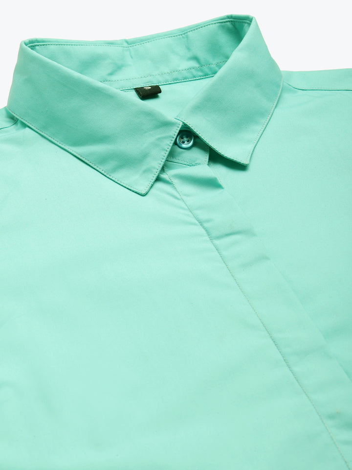 Women Mint Green Solid Pure Cotton Regular Fit Formal Shirt