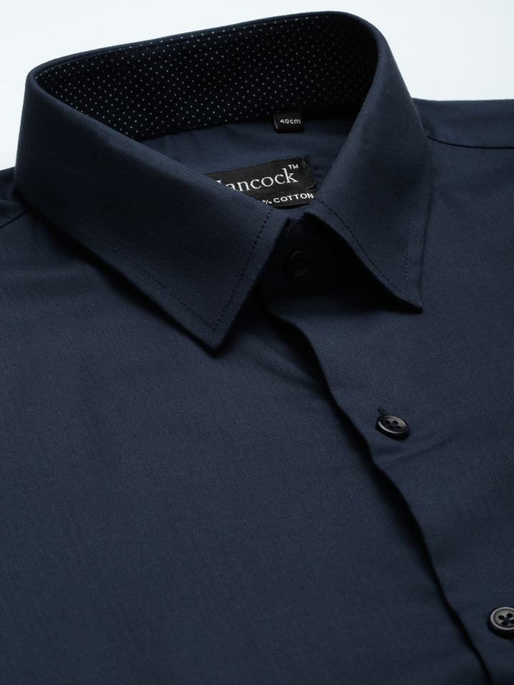 Men Navy Solid Pure Cotton Slim Fit Formal Shirt