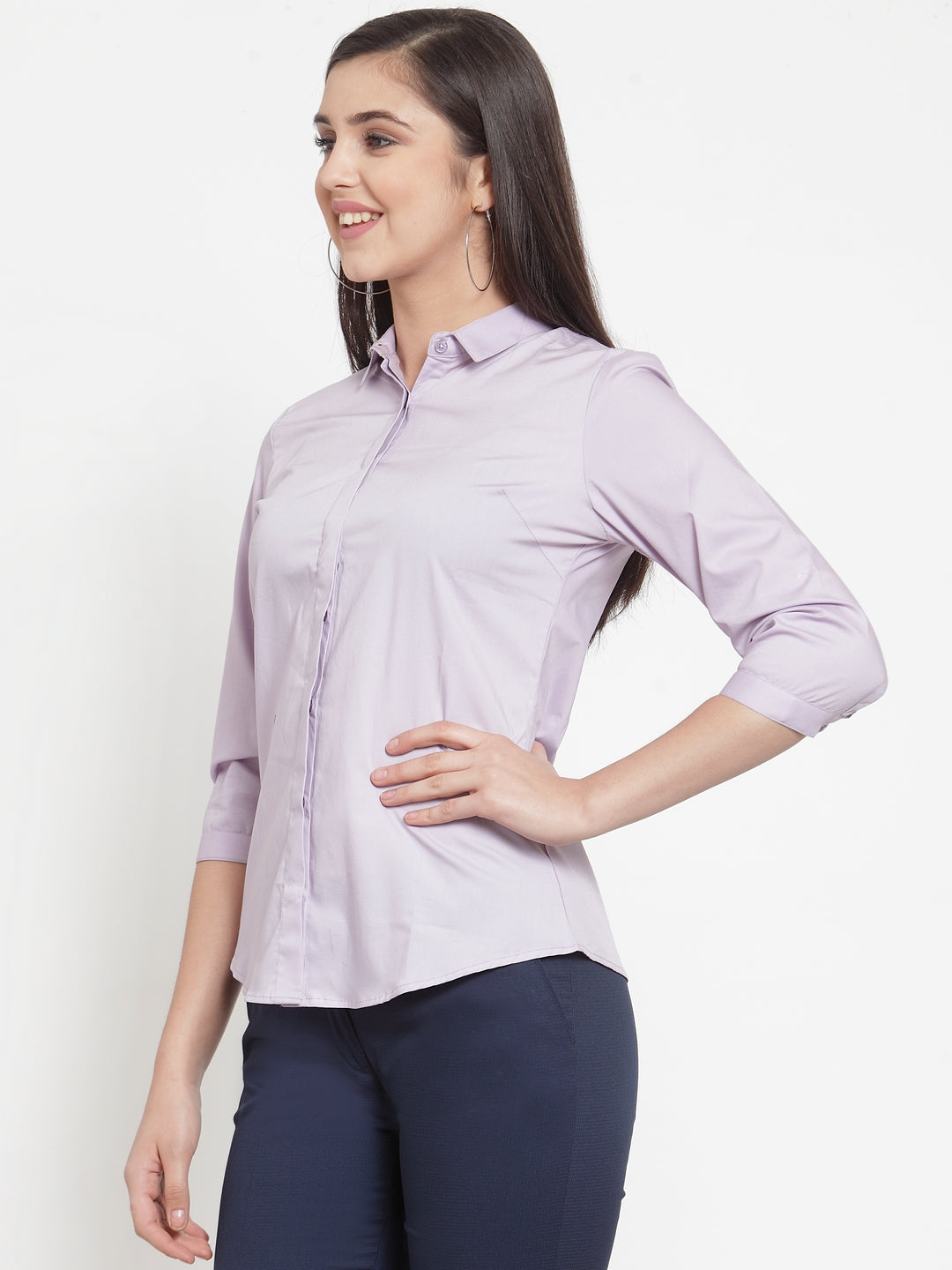 Women Purple Cotton Elastane Solid Slim Fit Formal Shirt